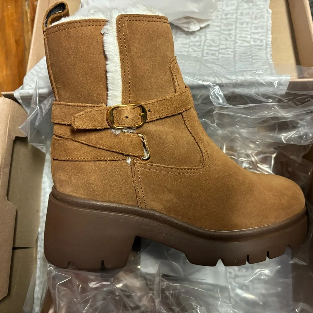 NWT Steve Madden Colletta (Camel Suede Fur) Women's Boots - Picture 6 of 9